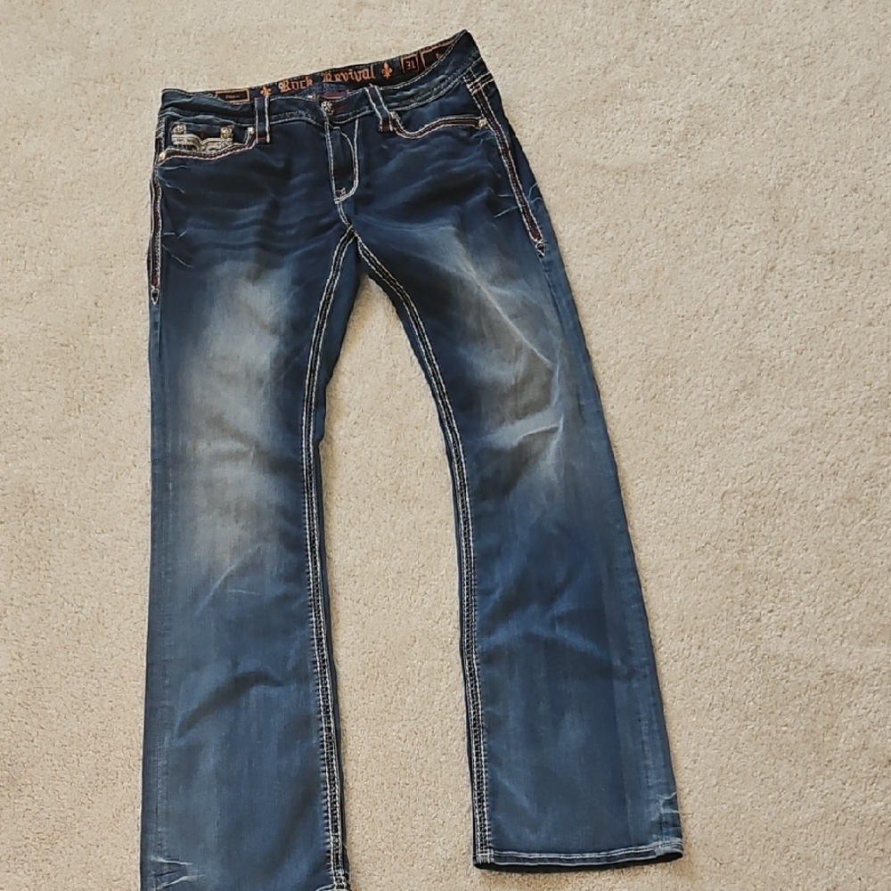 Rock Revival Blue Bootcut Jeans with Distressed Details